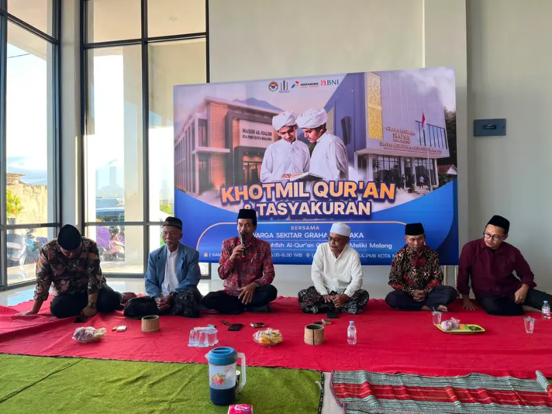 Pengurus IKA-PMII Kota Malang mengikuti khatmil Al-Qur'an dan tasyakuran Graha Arshaka menjelang Muscab IV, Kamis (23/7/2026). (Foto: Ist)