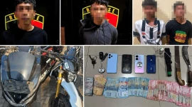 Para pelaku begal beserta sejumlah barang bukti diamankan Polres Purwakarta 