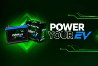 Baterai kendaraan listrik dengan desain futuristik dan teknologi modern untuk mendukung kebutuhan energi EV.