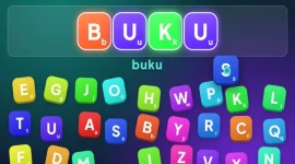 Tampilan game AlphaGrab di platform Yuk AI — anak menyusun huruf menjadi kata menggunakan gestur tangan di depan kamera.